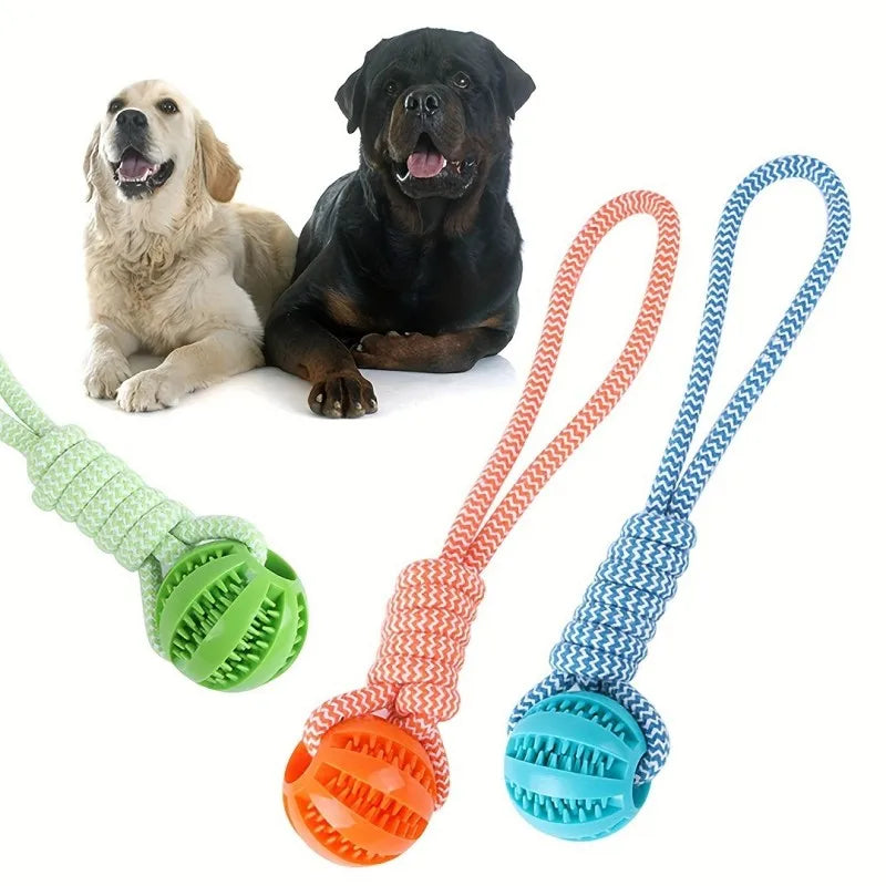 Interactive Dog Toy Tug Rope & Treat Dispenser Ball