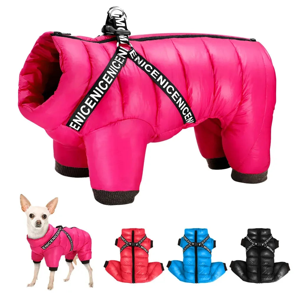 Warm Winter Jacket With Harness For Dogs