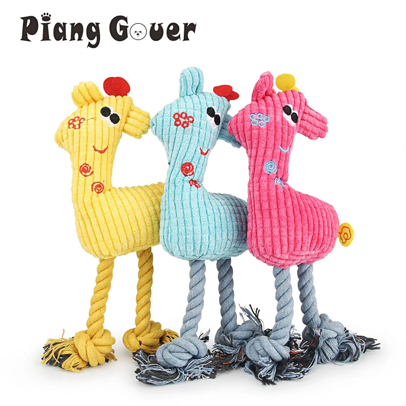 Giraffe Squeak Rope Dog Toy