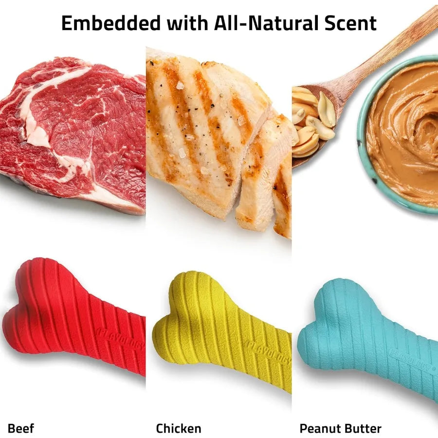 Dog Toys Rainbow Scent Chew Toy Gift Box for Dogs Dual Layer Bones with Peanut Butter Chicken Beef Scent Easy to Clean Non-Toxi
