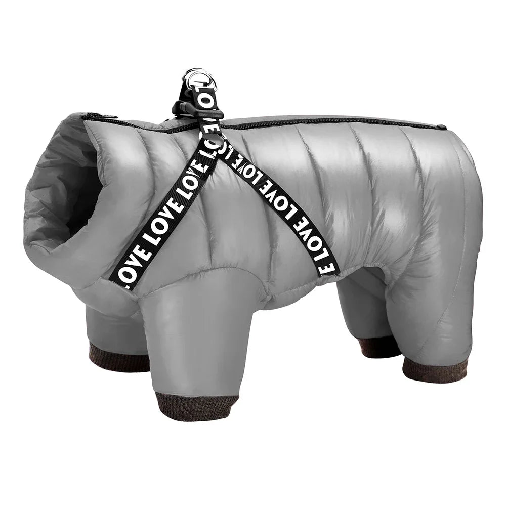 Warm Winter Jacket With Harness For Dogs