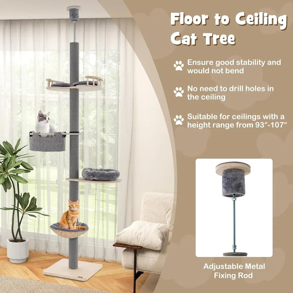 Adjustable 5-Tier Wooden Cat Scratching Post