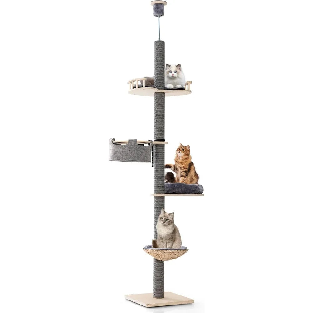 Adjustable 5-Tier Wooden Cat Scratching Post