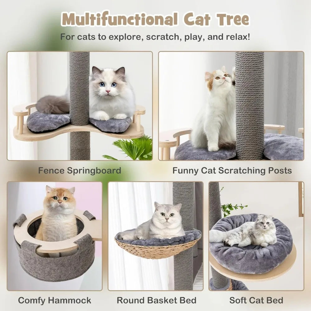 Adjustable 5-Tier Wooden Cat Scratching Post